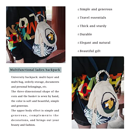 Image of Small Canvas Backpack, Retro Boho Washed Hippie for Women Daily Commute (Corn Decorations)