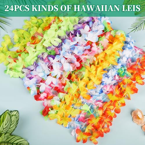hawaiian leis decorations24pcsleis for luau party decortropical hawaiian bulk hula dance party decorcolorful flower necklace summer beach pool birthday theme party favors supplies