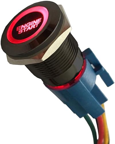 Miniatura 1 de ESUPPORT Negro Shell 12V Vehículo de coche momentáneo luz LED roja botón de acero inoxidable interruptor de metal enchufe enchufe cable 0.748 in