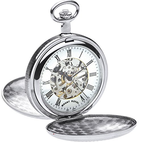 Reloj de bolsillo mecánico esqueleto Double Hunter con maquinaria ornamental