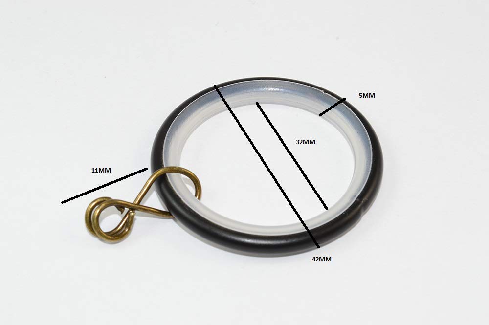 10 x Curtain Rod Rings Silent Type Loose Eye Black ID 35mm - OD 42mm
