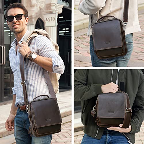 Contacts Full Grain Leather Messenger Bag for Men Crossbody Shoulder Bag Travel Handbag Fit 10.5" iPad Satchel Bag (Brown)2