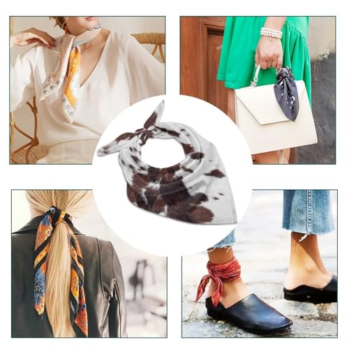 Longhorn White Cowhide with Black And Brown Spots Square Scarf Headscarf Neck Scarf Printed Women's Headscarf4