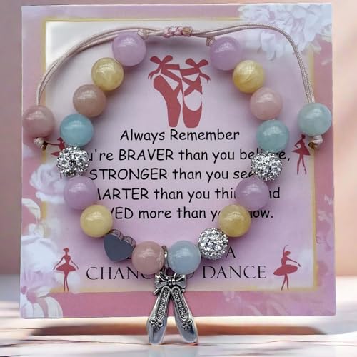 Image of DOLON Colorful Stones Handmade Crystal Ballet Charm Bracelet First Recital Stage Performance Dance Competition Encouragement Gift for Her