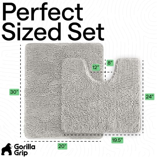 Image of GORILLA GRIP Bathroom Rug Sets, Soft Chenille 2 Piece Area Rugs Set, Toilet Base Mat and 30x20 Carpet, Absorbent Microfiber Washable Mats Dry Quickly, Home Decor and Bath Room Accessories, Lt Gray