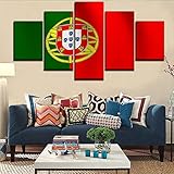 TAIQUANDAO Flagge Von Portugal Bilder Rahmen 5 Teilig Leinwanddrucke, Hause Moderne Dekoration, Kunstdruck Wanddeko, Wohnzimmer, Wohnung, Flur, Fertig Zum Aufhängen, Wanddekoration, 150×80Cm
