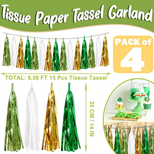Image of 4P Sage-Green Beige-Mint Gold Foil Fringe Metallic Tassel Garland Banner, Tassels Banner Streamers for Parade Floats, Bachelorette, Wedding, Birthday, Christmas, Bridal /Baby Shower Party Decorations