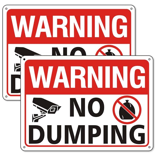 No Dumping Signs (2 Pack) No Dumping Video Surveillance Sign for Private Property 10x7 inches Large Reflective Aluminum Metal Sign Rust Free Waterproof and Easy to Install(Red and White)