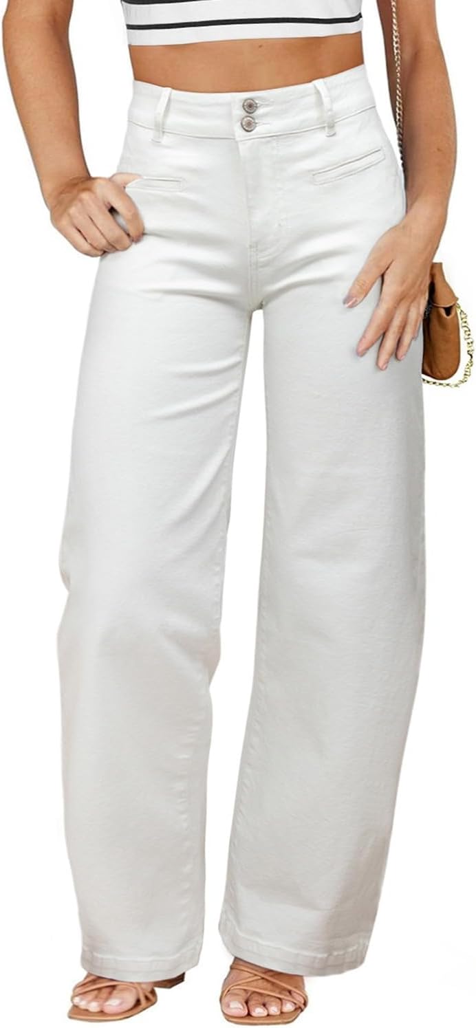 Eytino Women Plus Size Wide Leg Jeans High Waisted Stretchy Straight Leg Jeans Loose Trendy Denim Pants(1X-5X)