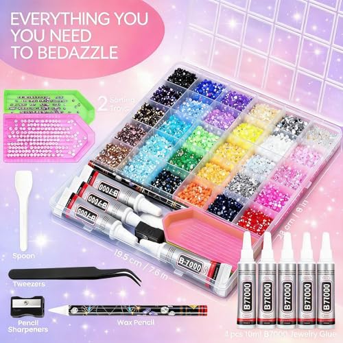 Bling Kit for Crafts, 30 Colors 3mm Flat Back Rhinestones with 4 B7000 Glue, Bedazzling Kit with Tweezers & Picker Tool for Phone Cases, Clothes, Nails, Tumblers & DIY Projects - Image 3