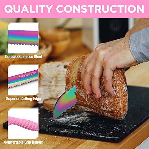 Haushof Kitchen Knife Set And Flissa Folding Pocket Knife, Titanium Coated Starter Knives Set For Kitchen With Ergonomic Handle, Tactical Knife With Liner Lock #TOP2