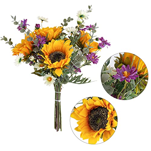 Cewor Artificial Sunflowers Bouquet Fake Flower Bouquet With Sunflowers For Bridal Bouquets Wedding Centerpieces Decor Party Table Gravesites Fall Floral Arrangements Home Decoration #TOP2
