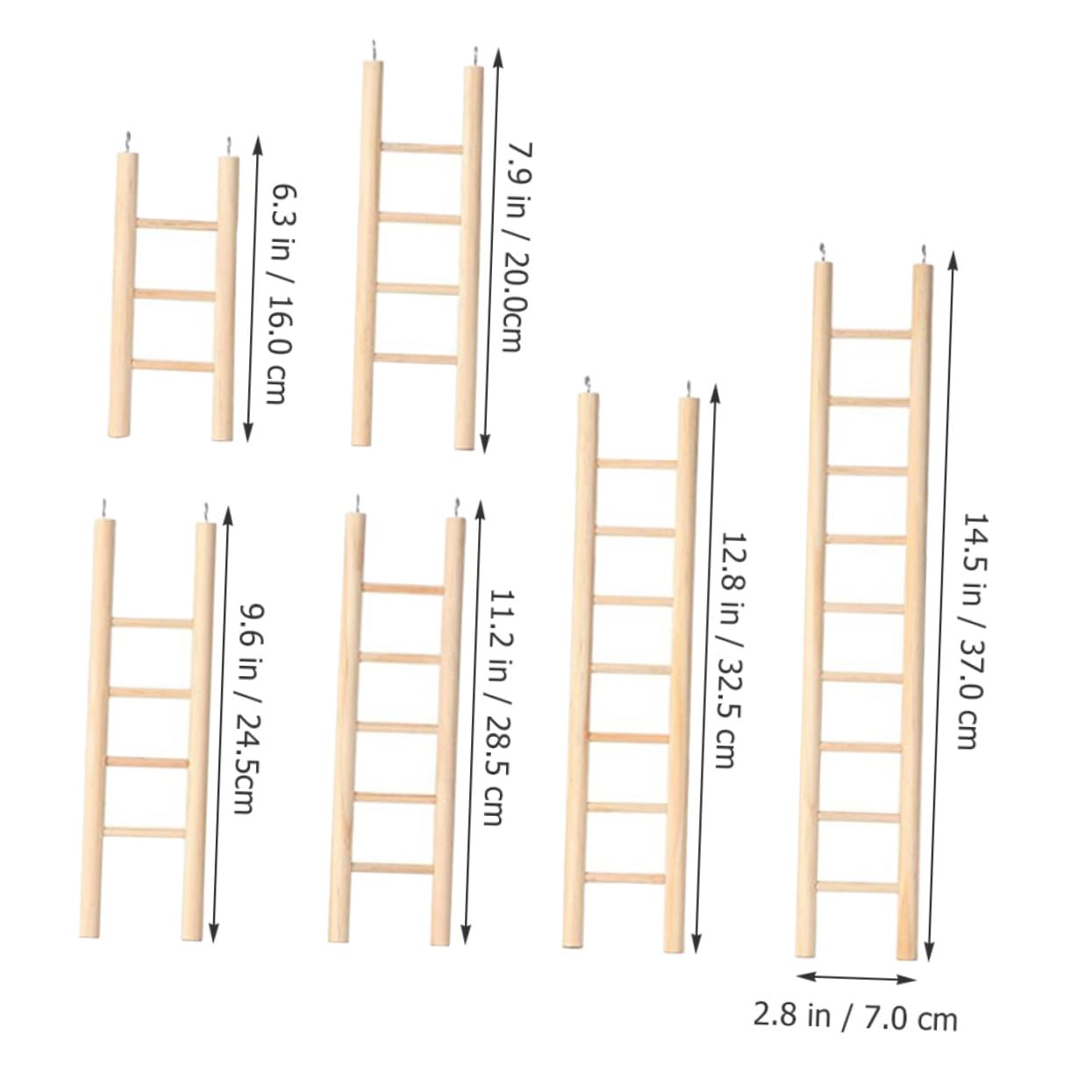 BESTonZON Set 6 Pezzi Scala per Uccelli in Legno Khaki per Pappagalli e Parrocchetti, Giocattolo da Arrampicata per Gabbia, Facile da Installare, Migliora L'equilibrio