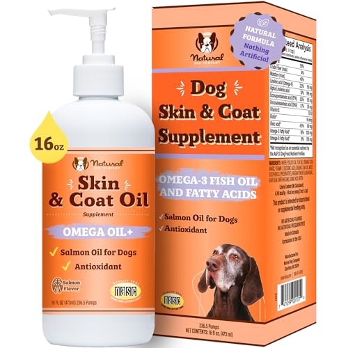 Natural Dog Company Skin & Coat Oil (16 oz.), Supports Skin Health, Fish Oil Supplements for Dogs, Soft Coat, Fish Oil & Flaxseed Oil, Fatty Acids, Bottle of Dog Fish Oil with Pump, Antioxidant