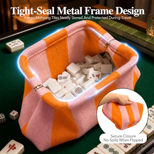 Ulvheti Mahjong Tile Bag for Women, 11.81 x 6.30 x 3.94 inches (Pink and Orange, Thick Lines) — view 3