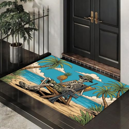 Paillasson interieur lavable antiderapant tapis de sol absorbant bleu-vert 80x120 - 7