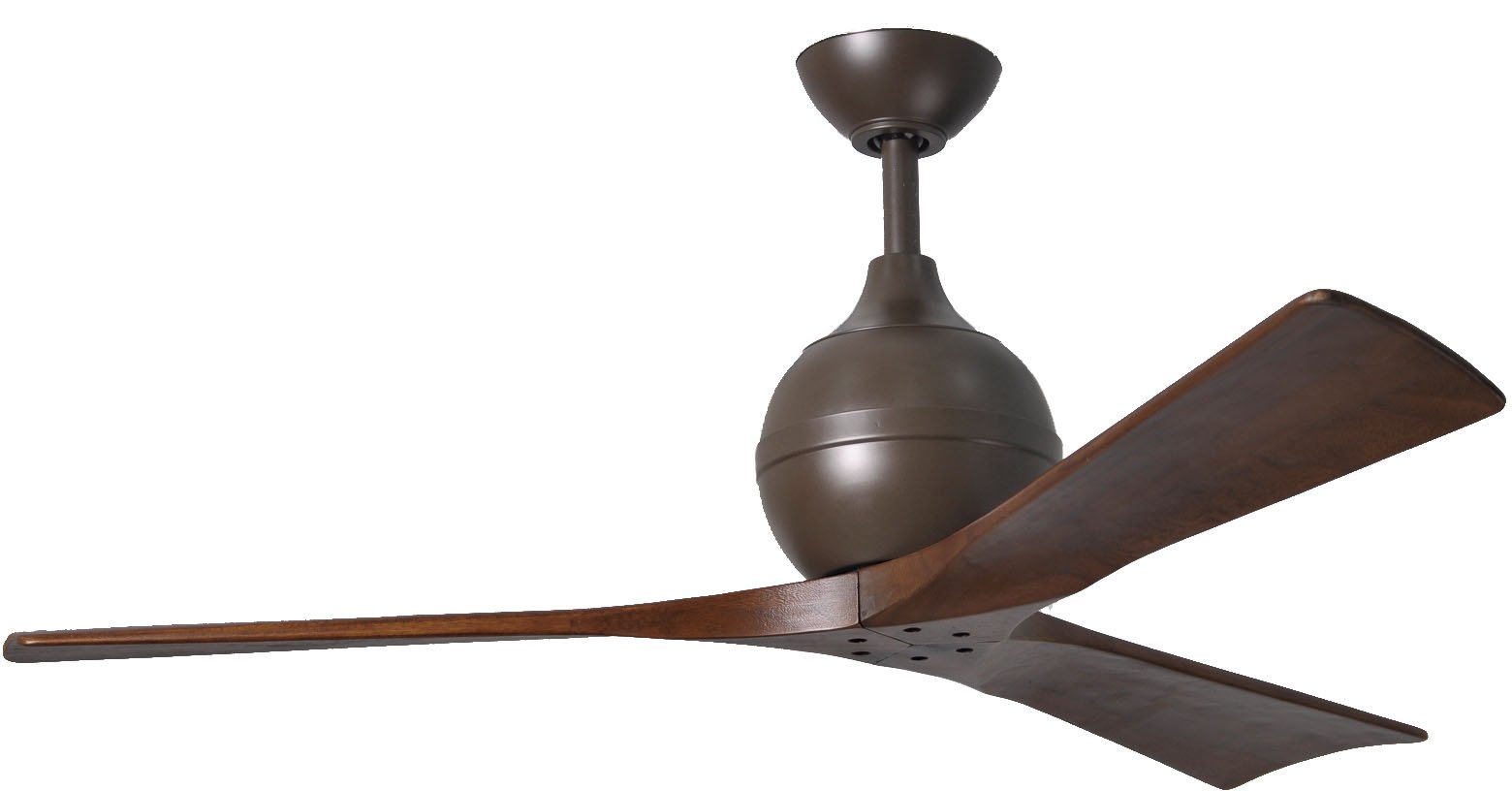 Matthews IR3-TB-WA-52 Irene Indoor/Outdoor Damp Rated Downrod Mount 52" Ceiling Fan with Remote & Wall Control, 3 Walnut Tone Solid Wood Blades, Textured Bronze