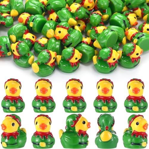 Weysat 120 Pcs Mini Christmas Elf Resin Ducks Miniature Figurines