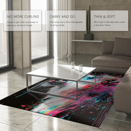Moquette lion graffiti 140x200 tapis noir hurlant antidérapant - 4