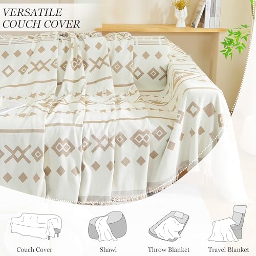 Tritard Boho Couch Cover Reversible Bohemian Sectional Couch Covers Black White Sofa Loveseat Covers Chenille Cushion Covers with Tassel Washable Couch Protector for Dogs Pet Futon Cover (71\"-134\")