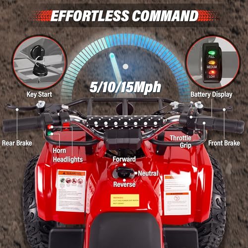 Image of 36V Kids ATV Four Wheeler w /12.5 inch Air-Filled Tires, 800W Electric ATV 4 Wheeler w /Metal Frame, 15MPH Max, Safety Kill Switch, 3 Suspension & Disc Brakes, Kids Quad ATV for Ages 6+, Red