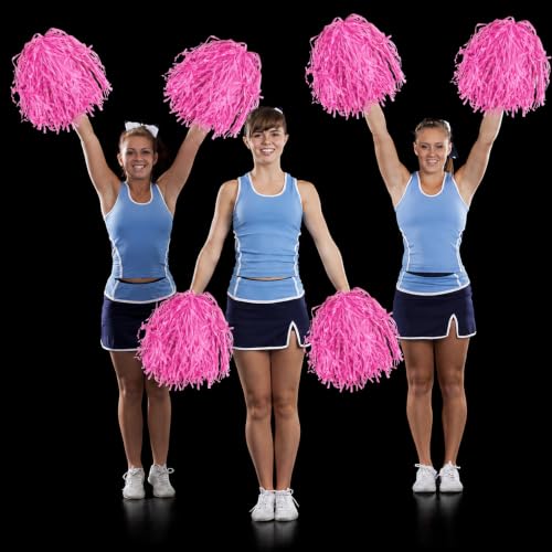 36PCS Cheerleading Pom Poms Metallic Foil Plastic Pom Poms with Baton Handle for Game Sports Squads Dancing Party Football Basketball Club Spirit Sports Stage Performance Celebration (Pink) - Image 5