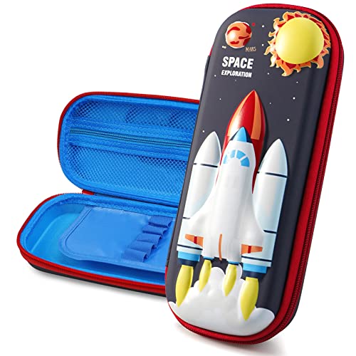 Image of 3D Space Shuttle Pencil Case for Kids Boys, Waterproof Pencil Box with Compartments Pen Pouch
