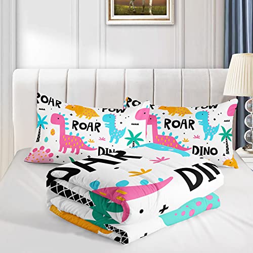 Axolotl Girls Bedding Cartoon Dinosaur Comforter Set Twin Size,Cute Dinosaur Bedding Set For Girls Teens Kids Boys Adults Room Decor,Kids Comforter Set All Season,1 Quilt 2 Pillow Cases,White #TOP3