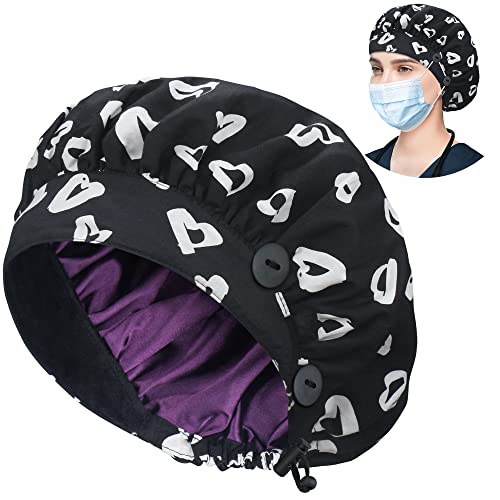 Image of ABAMERICA Bouffant Caps with Button and Sweatband, Adjustable Scrub Caps for Women Men, One Size Multi Color