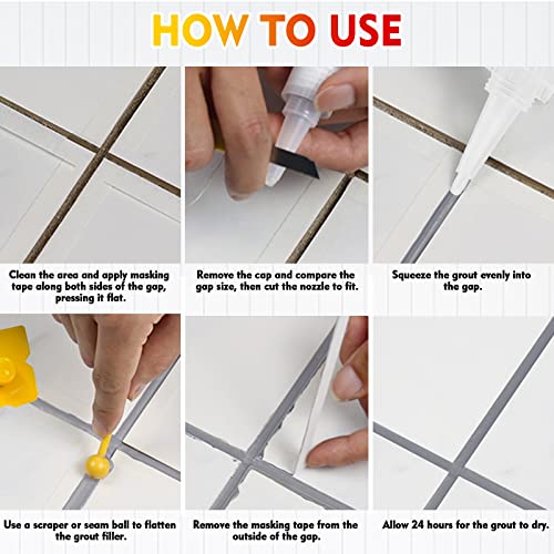 Grout Filler Tube | 2 Pack Light Grey Tile Grout Paint For Bathroom Shower Floor, Fast Drying Grout Repair Kit Refresh Filler Tube, Grout Sealer Restore And Renew Grout Line Grout Pen (Grey) #TOP1