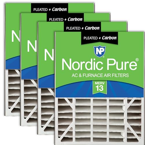 Image of Nordic Pure 20x25x5 Pleated MERV 13 Plus Carbon Air Filters 4 Pack | Actual Size: 19 3 /4 x 24 3 /4 x 4 3 /8 Lennox Fits X6673 /X6675 Made in USA, Advanced HVAC Furnace Filtration, Odor Control