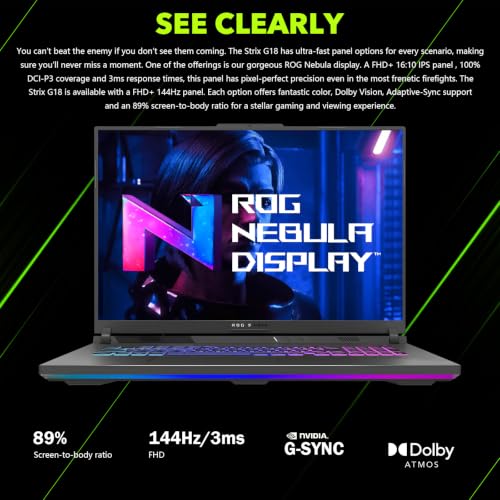 Image of ASUS ROG Strix G18 Gaming Laptop, 18 inch FHD+ 16:10 IPS ROG Nebula 144Hz, AMD Ryzen 9 8940HX, NVIDIA GeForce RTX 5050, 64GB DDR5 1TB M.2 PCIe SSD, WiFi 6E, RGB Backlit KB,Windows 11 Pro w /Designed Mouse