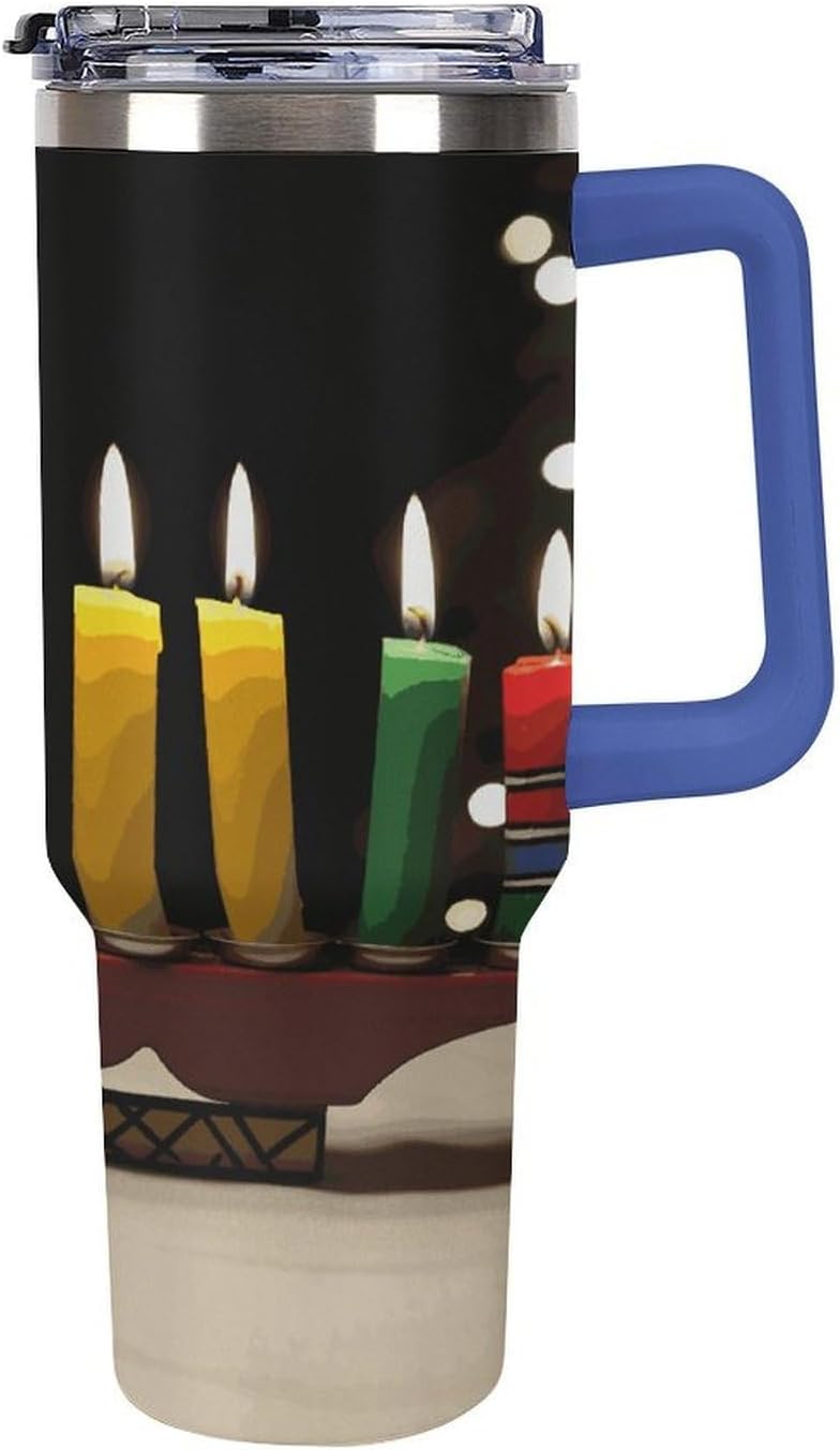 Kwanzaa Candles Tumbler 40 Oz with Handle&Lid Large Car Cup Stainless Steel Vacuum Travel Mug Insulated Water Bottle Leak-proof Portable Coffee Cup for Home Car Outdoor