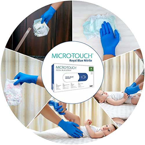 Image of Ansell MICRO-TOUCH Royal Blue Nitrile, Disposable, Multipurpose Glove With Exceptional Grip, Viral Penetration Tested, 100 pcs / Box (Large, Pack of 2)