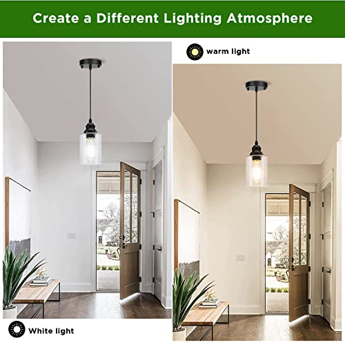 Licperron Industrial Glass Pendant Lighting, Adjustable Hanging Light Fixtures with Seeded Glass Shade, Modern Farmhouse Vintage Mini Black Hanging Ceiling Lamp for Kitchen Bedroom Hallway, 3-Pack - Image 2