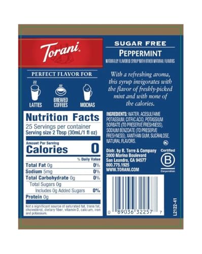 Torani Sugar Free Peppermint Syrup, 0.75 L