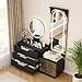ARTETHYS Vanity Desk with Mirror and Lights Black Makeup Vanity with Charging Station and Full Length Mirror Glass Top Vanity with 3 Drawers and Cabinet for Bedroom