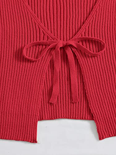 Image of Floerns Women's Tie Front Long Sleeve Rib Knit Shrug Sweaters Cardigan Crop Top