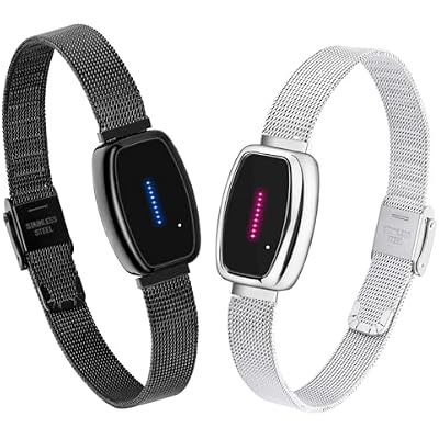 Long Distance Touch Bracelets,Vibration & Light up Couples Bracelets, Remote Smart Matching Couples Bracelet for Lovers Long Distance Relationship Girlfriend Boyfriend Xmas Gifts Black Silver Jewelry