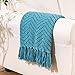 BATTILO HOME Teal Throw Blanket for Couch, Knit Woven Turquoise Blankets Versatile for Chair, Super Soft Warm Decorative Green Blanket with Tassels for Bed Sofa, 50