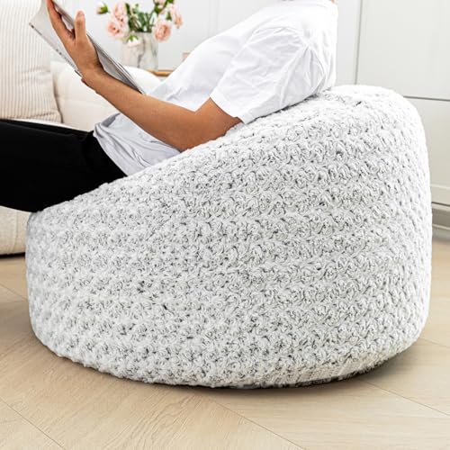 Storage Bean Bag Chairs Cover (No Filler) Soft Washable Plush Fiber Adult Beanbag Chair Living Room Furniture Fuzzy Fur Bean Bag Cover Without Filling (Gradual Grey White Bean Bag Cover)
