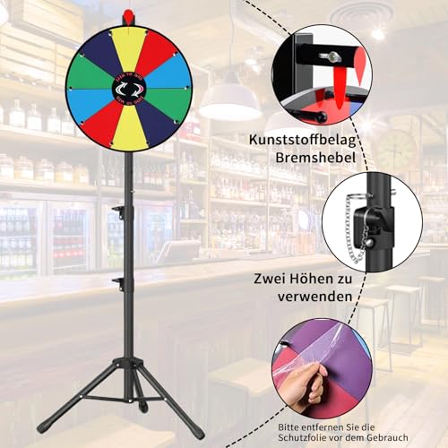 TAZZOR Glücksrad zum Drehen, Drehrad Höhenverstellbar Roulette-Spinner des Glücks, mit Trocken Abwischbarem Marker und Radiergummi, 14 Slots Glücksrad Spielzeug, für Lotteriespiele, Wortspiele