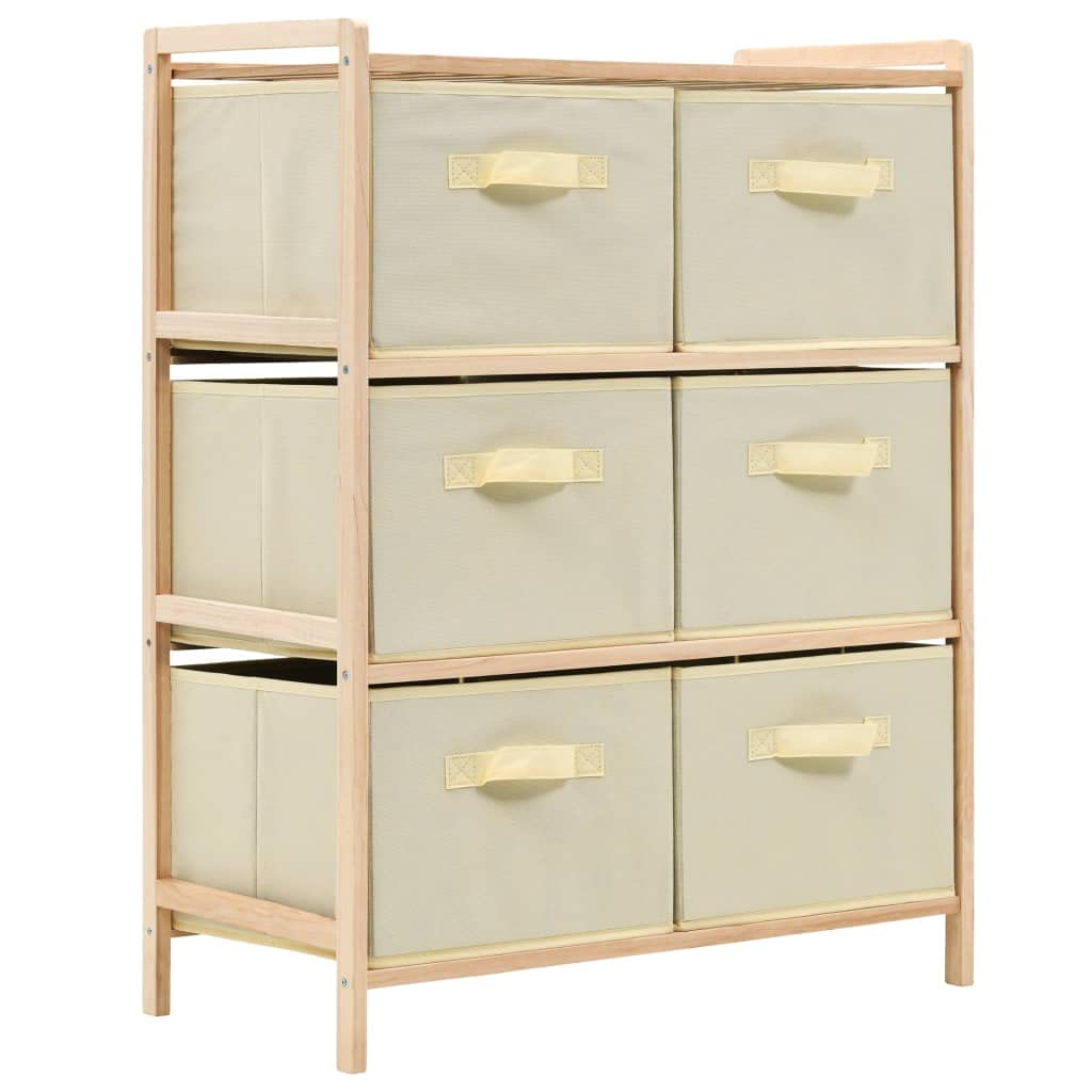 Cassettiera in legno di cedro con 6 cestini in tessuto, beige, 59 x 28 x 75 cm, armadio portaoggetti per ufficio, soggiorno, corridoio, organizer con scomparti e cassetti