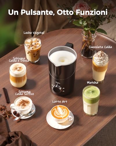 Coldfill Montalatte Elettrico - Cappuccinatore Elettrico 8 In 1, 400 Ml Schiumalatte Elettrico Per Cappuccino/Latte Macchiato, Latte Vegetale, Lavabile In Lavastoviglie, Nero - 2