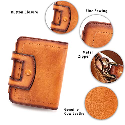Genuine Leather Short Wallets for Women RFID Blocking Vintage Handmade Soft Purse Small Clutch Money Clip (Brown)4