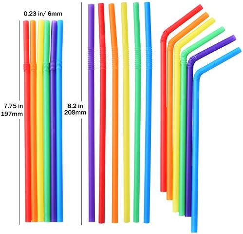 ALINK 500-Pack Solid Colors Flexible Drinking Straws, Plastic Disposable Bendy Straws - 7.75" x 0.23" - 1
