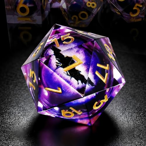DND Dice Set, 7pcs Dragon Eye Liquid Core Resin Polyhedral Dice, Purple