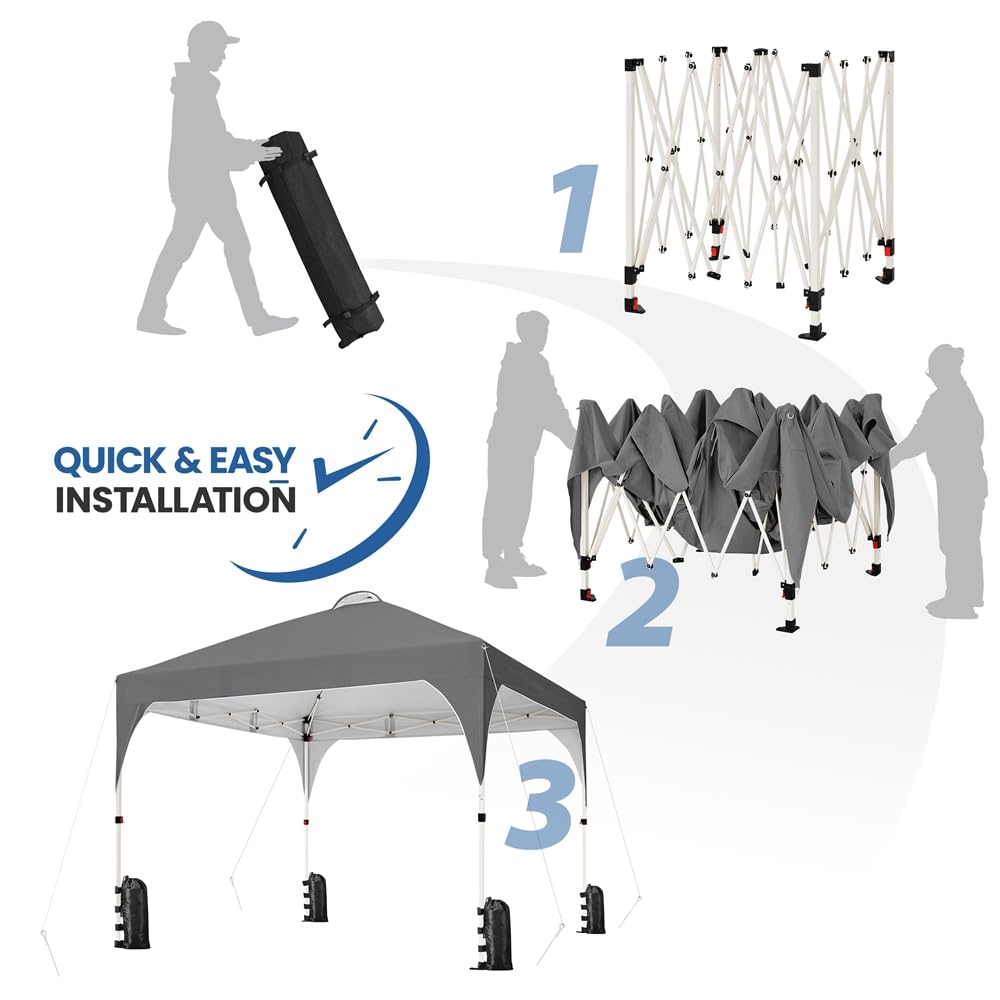 Yaheetech 3×3m Carpa Plegable Portátil 8-10 Personas Toldo al Aire Libre Carpas para Exteriores Playa con Bolsa de Transporte Gris Oscuro