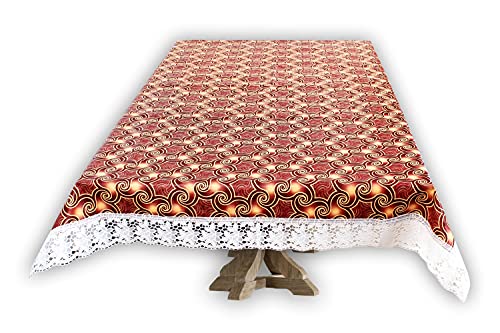 Image of The Furnishing Tree Waterproof PVC Rectangle Shaped Center Table Cover WxL 40x60 inches Packed Pattern Multicolor with White Border lace