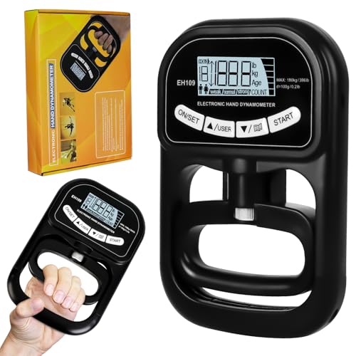 Digital Hand Dynamometer 180 kg Grip Strength Meter with 19 Independent Recording Group, USB Charging Cable & LCD Display, Adjustable Grip Strength Tester for Athletes, Physiotherapy and Home Training